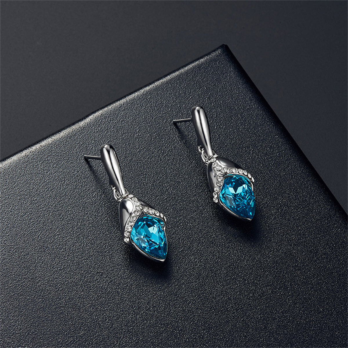 Purple Crystal and Cubic Zirconia Silver-Plated Pendant Necklace and Drop Earrings, silver drop earrings..., detail close-up