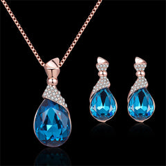 Purple Crystal & Cubic Zirconia 18K Rose Gold-Plated Pear Pendant Necklace & Drop Earrings