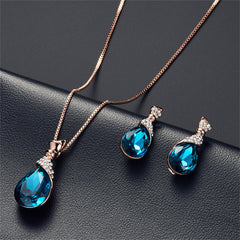 Purple Crystal & Cubic Zirconia 18K Rose Gold-Plated Pear Pendant Necklace & Drop Earrings