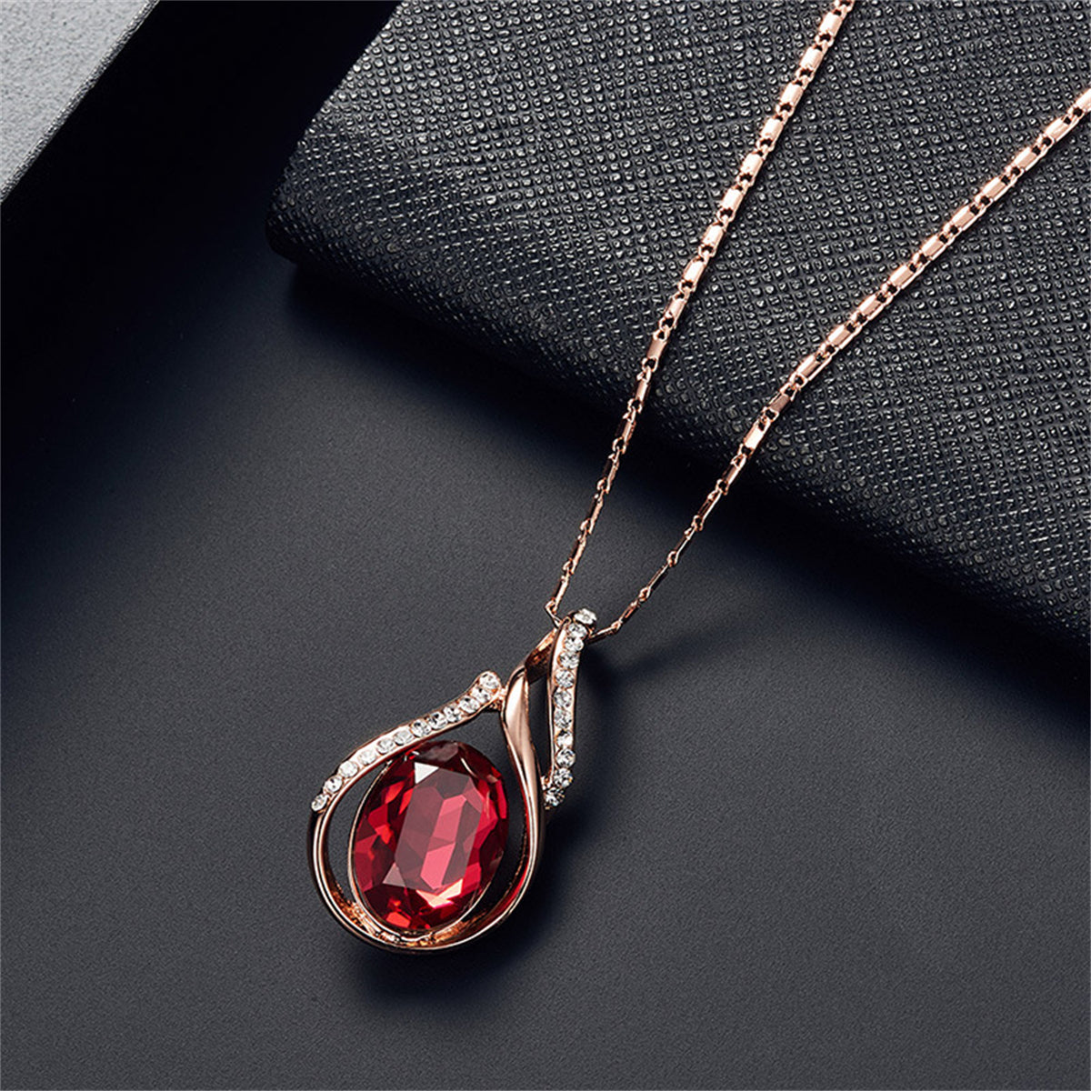 Red Crystal and Cubic Zirconia Pendant Necklace and Earrings, drop earrings for women, detail close-up