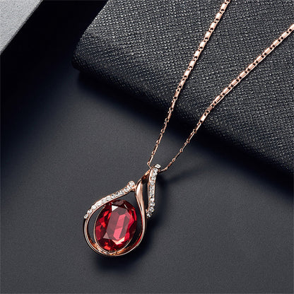 Red Crystal and Cubic Zirconia Pendant Necklace and Earrings, drop earrings for women, detail close-up