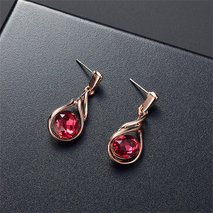 Red Crystal and Cubic Zirconia Pendant Necklace and Earrings, drop earrings for women, lifestyle look