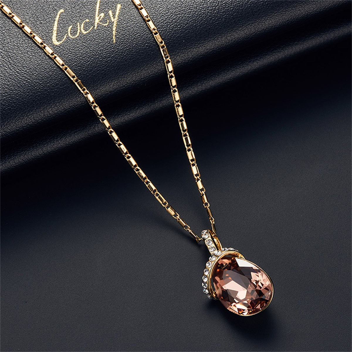 Crystal and Cubic Zirconia 18K Gold-Plated Pendant Necklace Set, gold drop earrings for women, everyday style, lifestyle look