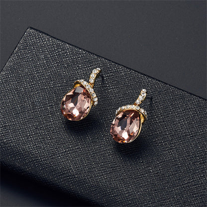 Crystal and Cubic Zirconia 18K Gold-Plated Pendant Necklace Set, gold drop earrings for women, everyday style, styled look