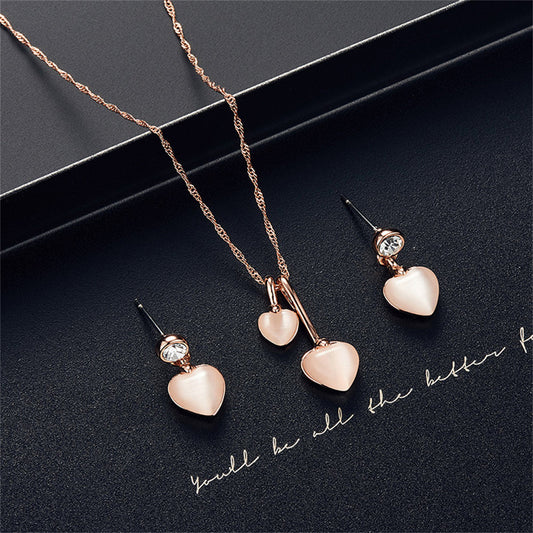 Cats Eye and Cubic Zirconia Drop Earrings and Pendant Necklace, drop earrings for women, everyday style, front view