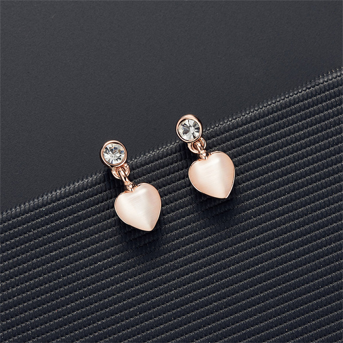 Cats Eye and Cubic Zirconia Drop Earrings and Pendant Necklace, drop earrings for women, everyday style, side view