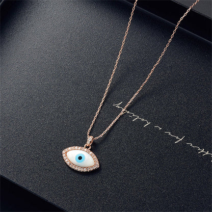 Cubic Zirconia and 18K Rose Gold-Plated Evil Eye Stud Earrings and Pendant Necklace, rose gold stud..., lifestyle look