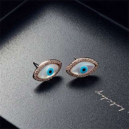 Cubic Zirconia and 18K Rose Gold-Plated Evil Eye Stud Earrings and Pendant Necklace, rose gold stud earrings..., styled look