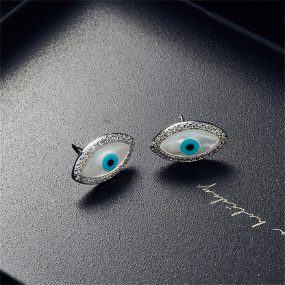 Cubic Zirconia and Silver-Plated Evil Eye Stud Earrings and Pendant Necklace, silver stud earrings for women, side view