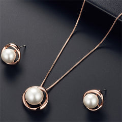 Pearl & 18K Rose Gold-Plated Stud Earrings & Pendant Necklace