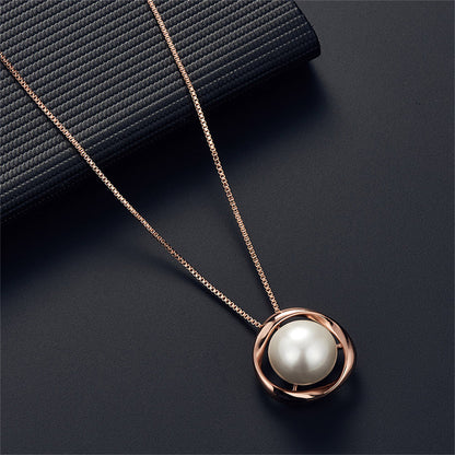 Pearl and 18K Rose Gold-Plated Stud Earrings and Pendant Necklace, rose gold stud earrings for women, detail close-up