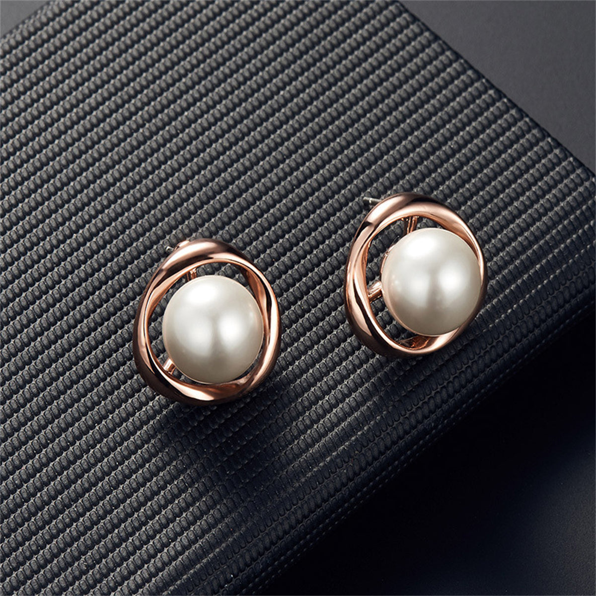Pearl and 18K Rose Gold-Plated Stud Earrings and Pendant Necklace, rose gold stud earrings for women, side view