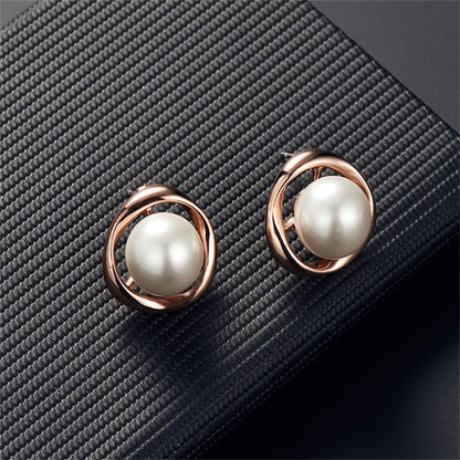 Pearl and 18K Rose Gold-Plated Stud Earrings and Pendant Necklace, rose gold stud earrings for women, side view