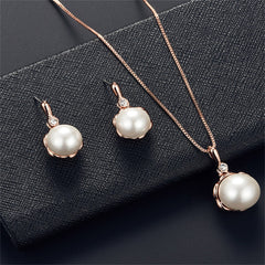 Pearl & 18K Rose Gold-Plated Blossom Pendant Necklace Set