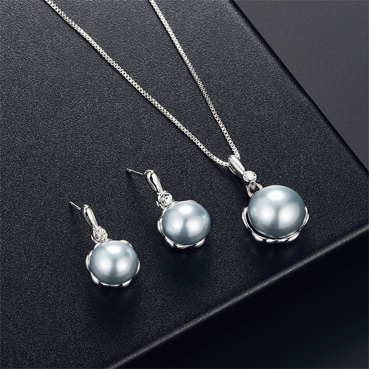 Pearl and Cubic Zirconia Blossom Earrings and Pendant Necklace, drop earrings for women, elegant gift for her, front view