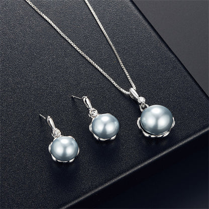 Pearl and Cubic Zirconia Blossom Earrings and Pendant Necklace, drop earrings for women, elegant gift for her, front view