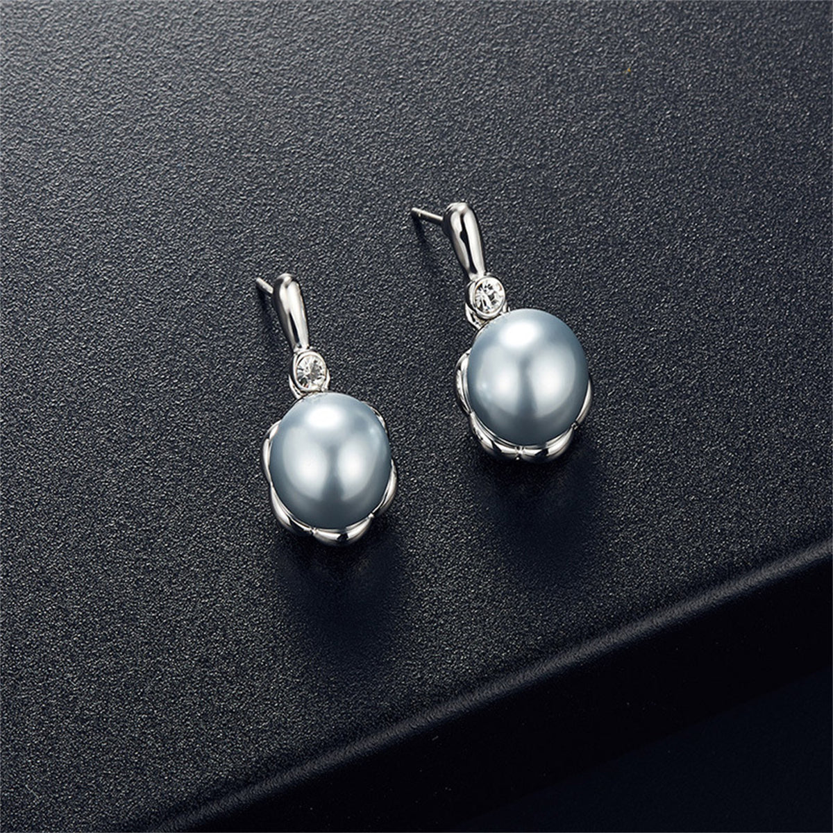 Pearl and Cubic Zirconia Blossom Earrings and Pendant Necklace, drop earrings for women, elegant gift for her, side view