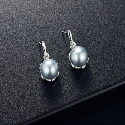 Pearl and Cubic Zirconia Blossom Earrings and Pendant Necklace, drop earrings for women, elegant gift for her, side view