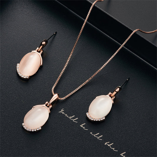 Cats Eye and Cubic Zirconia Drop Earring and Pendant Necklace, drop earrings for women, vintage-inspired design, front view
