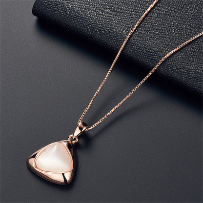 Cats Eye and 18K Gold-Plated Triangle Stud Earrings and Pendant Necklace, gold stud earrings for women, detail close-up