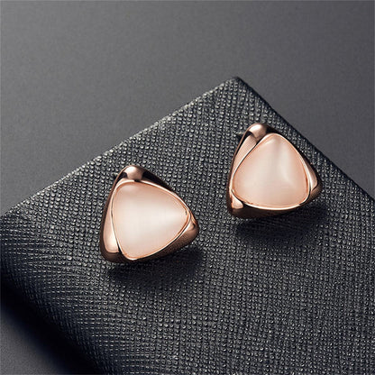 Cats Eye and 18K Gold-Plated Triangle Stud Earrings and Pendant Necklace, gold stud earrings for women, side view