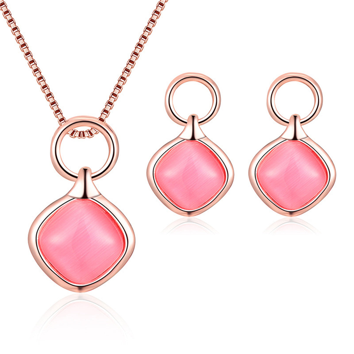 Red & 18K Rose Gold-Plated Pendant Necklace & Drop Earrings