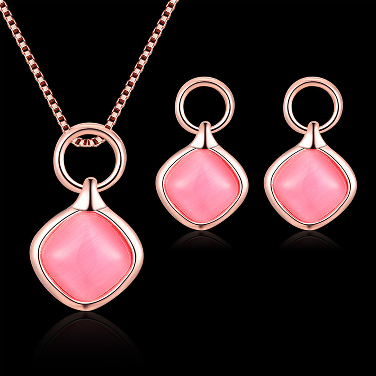 Red & 18K Rose Gold-Plated Pendant Necklace & Drop Earrings