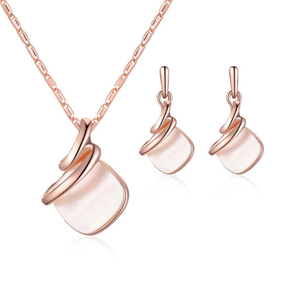Shell and 18K Rose Gold-Plated Square Drop Earrings and Pendant Necklace, rose gold drop earrings for women, front view
