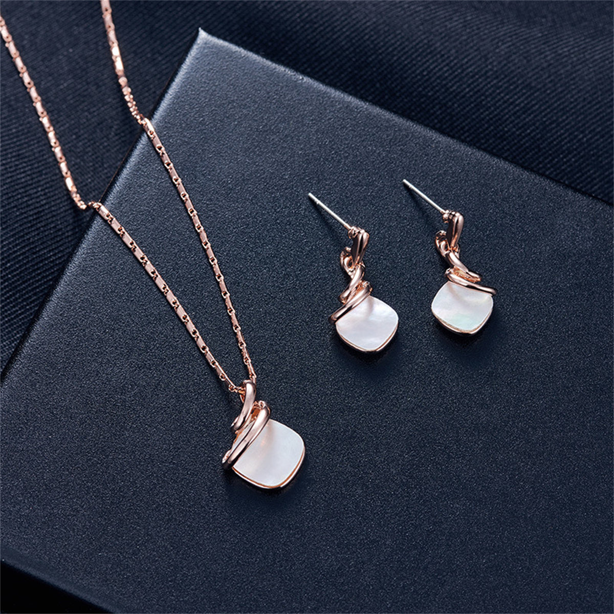 Shell and 18K Rose Gold-Plated Square Drop Earrings and Pendant Necklace, rose gold drop earrings for women, side view