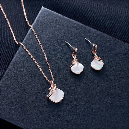 Shell and 18K Rose Gold-Plated Square Drop Earrings and Pendant Necklace, rose gold drop earrings for women, side view