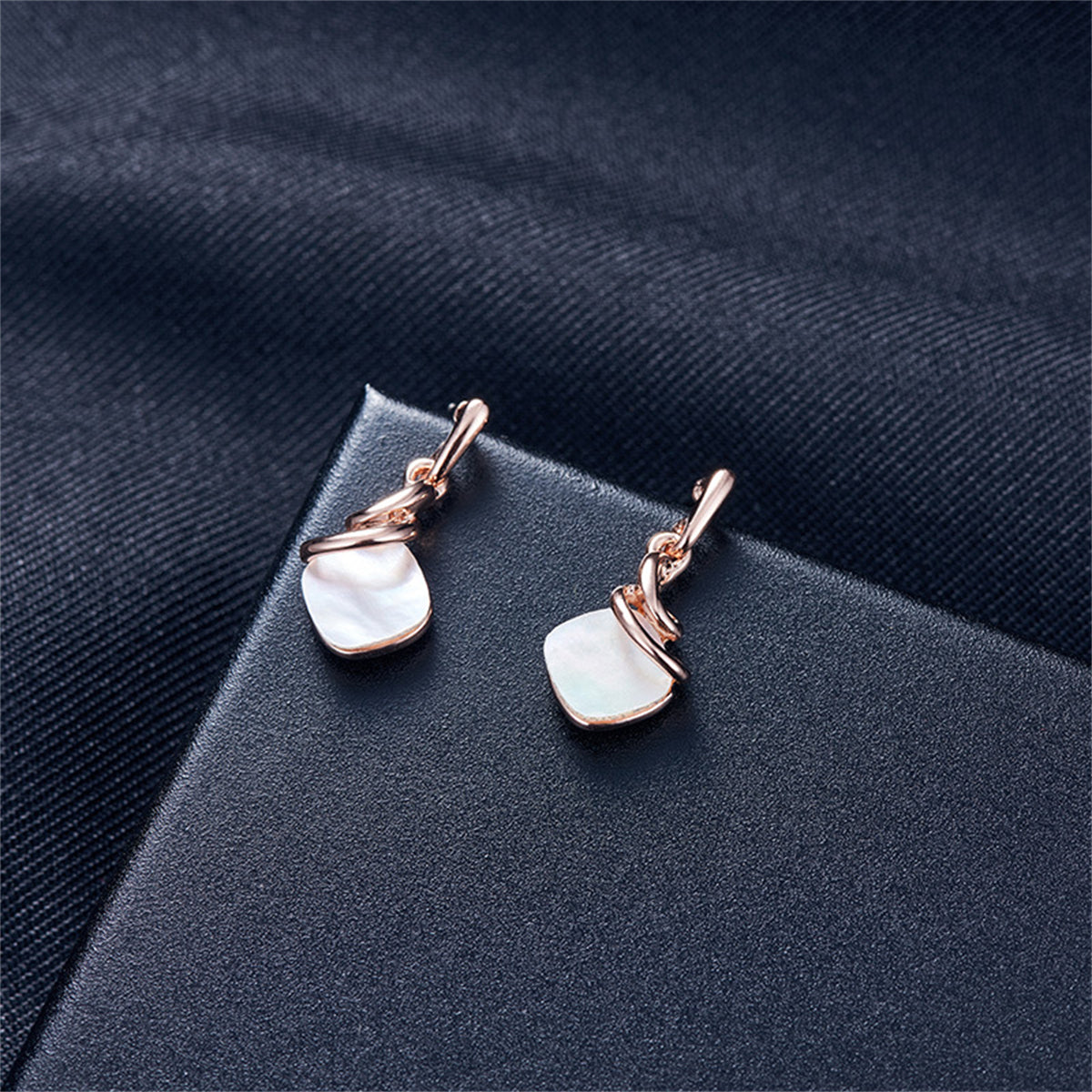 Shell and 18K Rose Gold-Plated Square Drop Earrings and Pendant Necklace, rose gold drop earrings for women, detail close-up