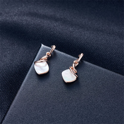 Shell and 18K Rose Gold-Plated Square Drop Earrings and Pendant Necklace, rose gold drop earrings for women, detail close-up