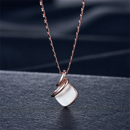 Shell and 18K Rose Gold-Plated Square Drop Earrings and Pendant Necklace, rose gold drop earrings for women, lifestyle look