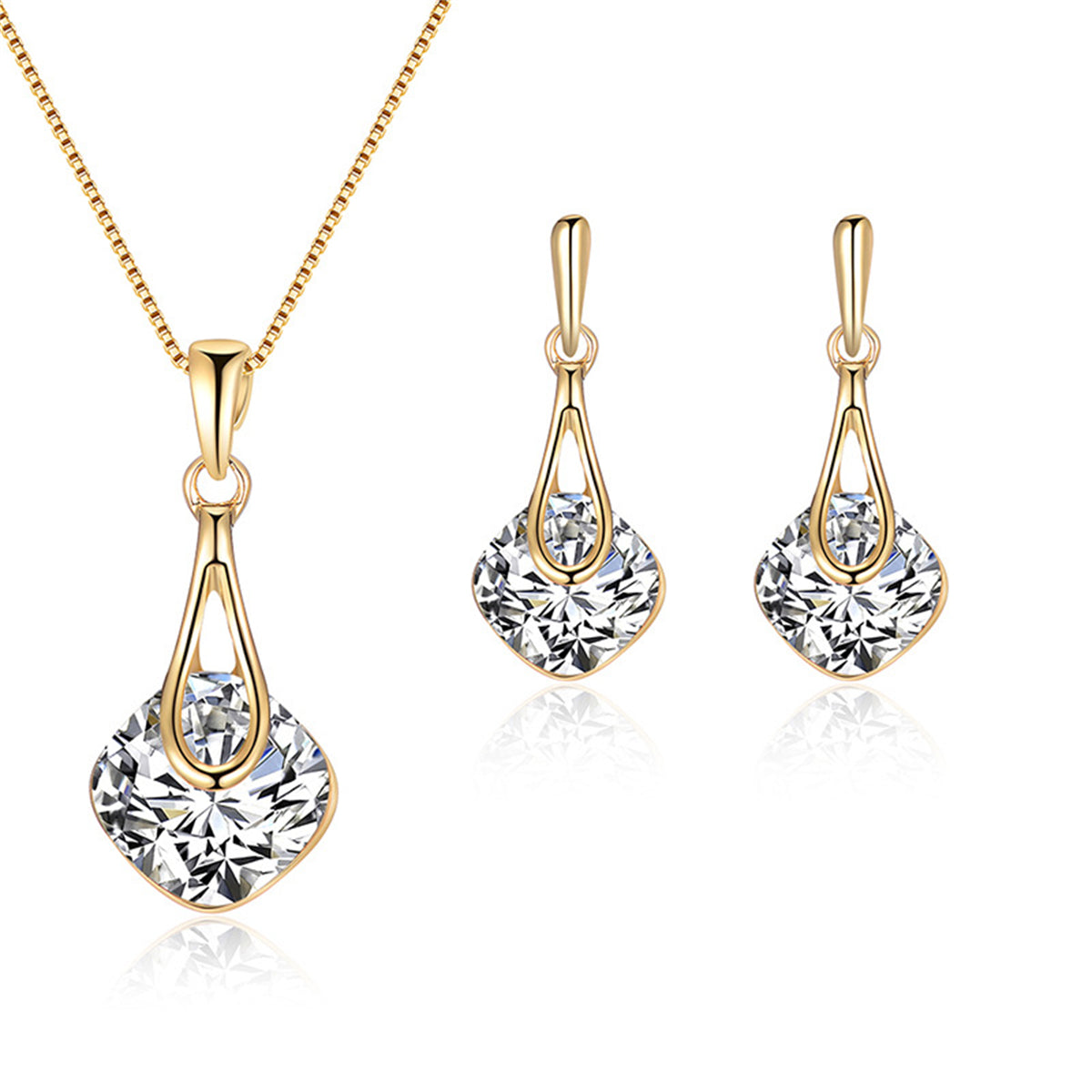 Crystal and 18K Gold-Plated Drop Earrings and Pendant Necklace, gold drop earrings for women, everyday style, side view