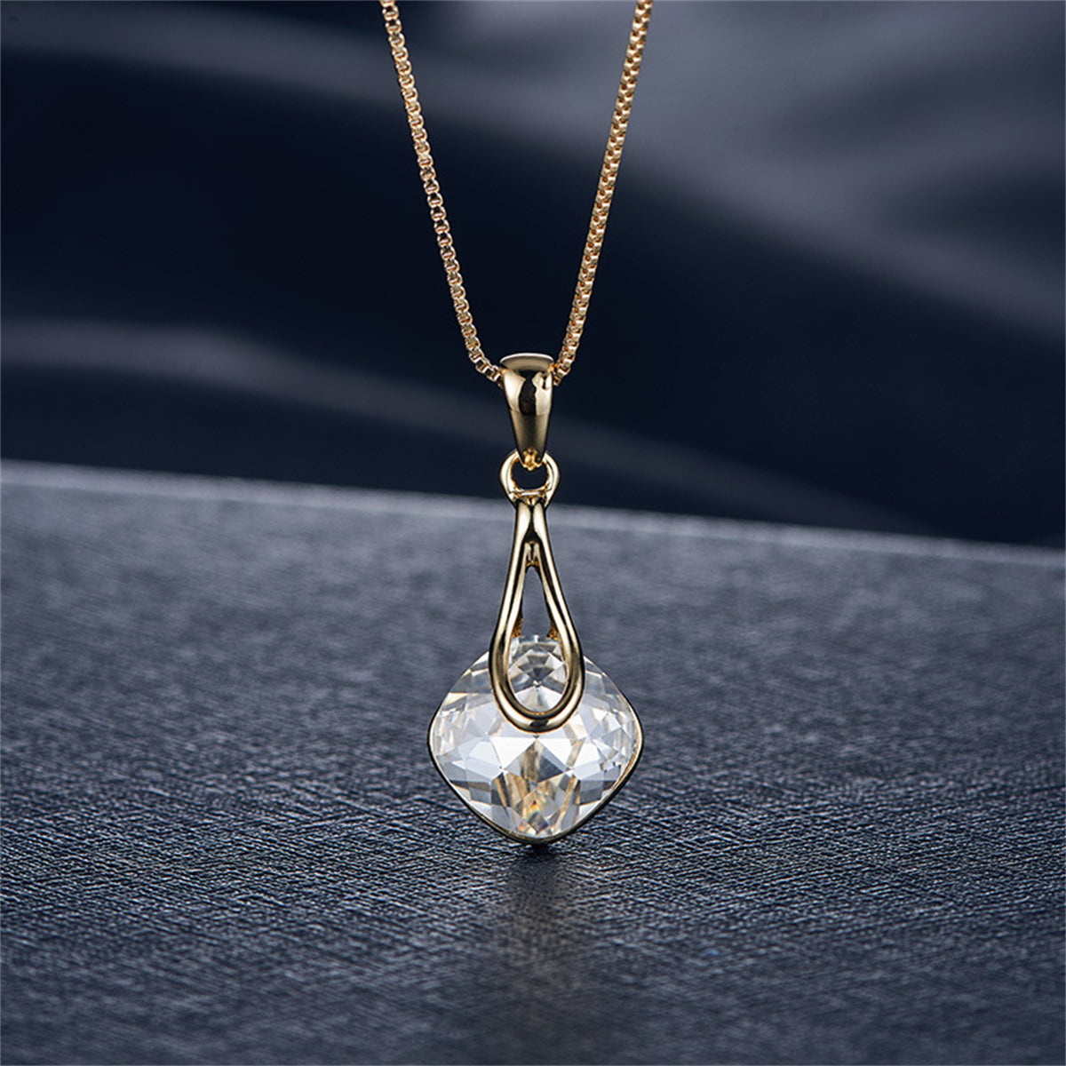 Crystal and 18K Gold-Plated Drop Earrings and Pendant Necklace, gold drop earrings for women, everyday style, detail close-up