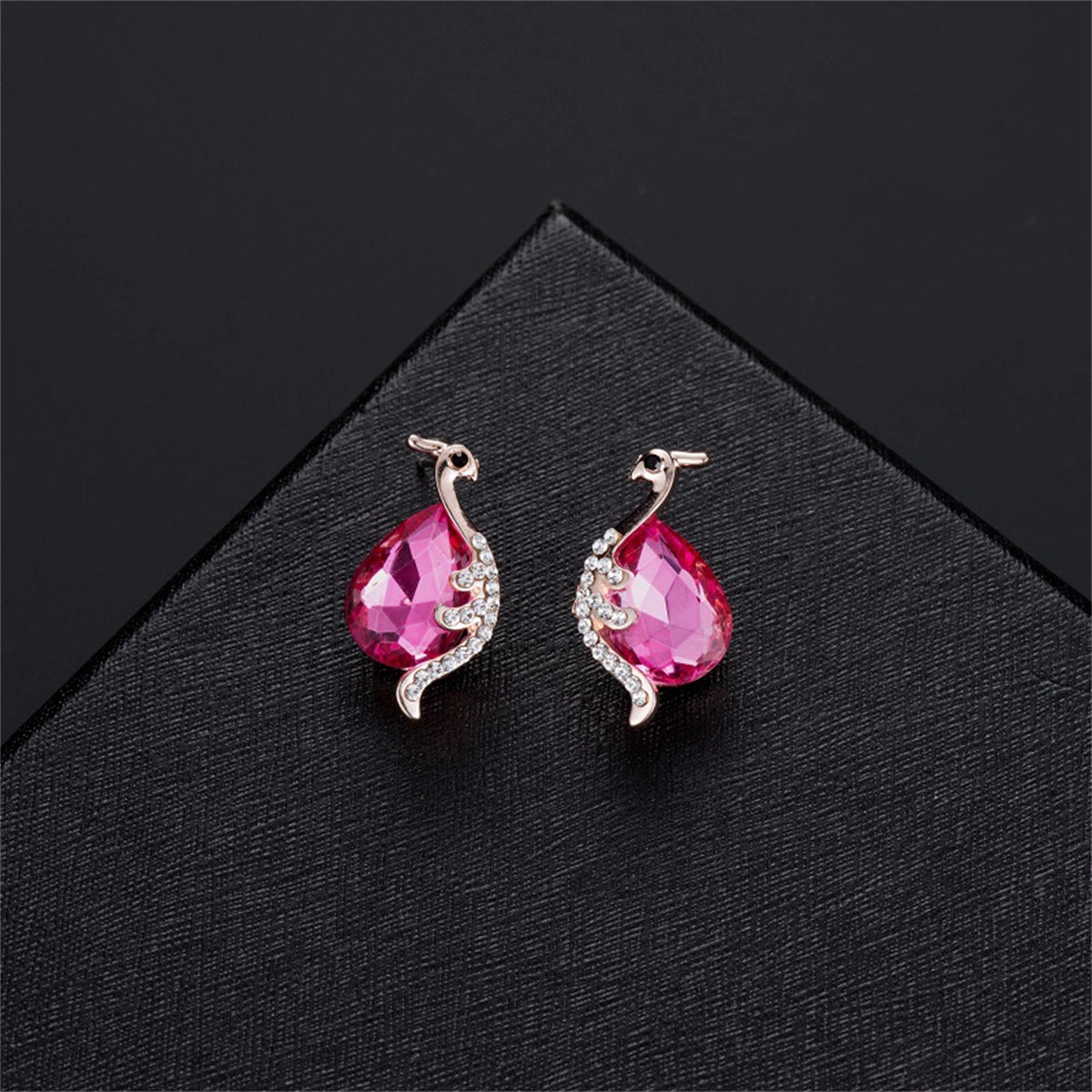 Red Crystal and Cubic Zirconia Peacock Pendant Necklace and Earrings, stud earrings for women, lifestyle look