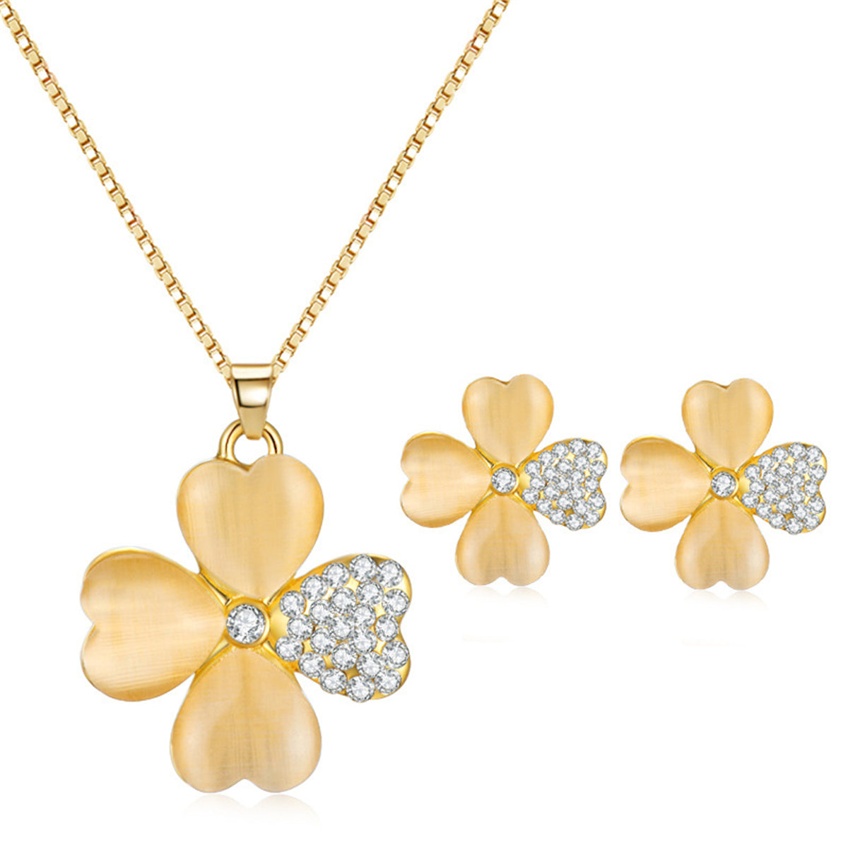 Yellow Rose Quartz and Cubic Zirconia Stud Earrings and Pendant Necklace, stud earrings for women, front view