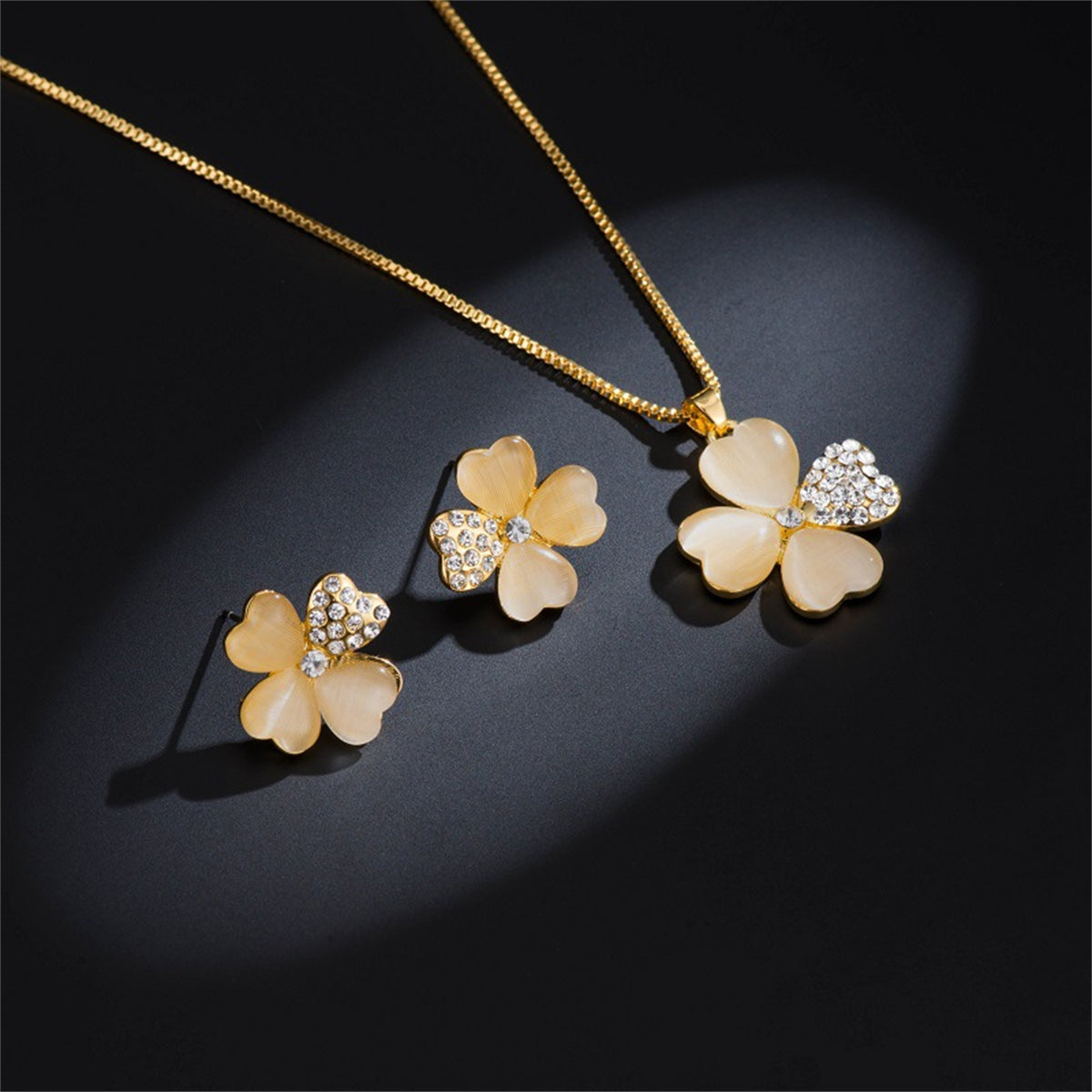 Yellow Rose Quartz and Cubic Zirconia Stud Earrings and Pendant Necklace, stud earrings for women, side view