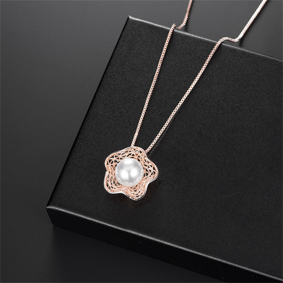 Pearl & 18K Rose Gold-Plated Flower Stud Earring & Pendant Necklace