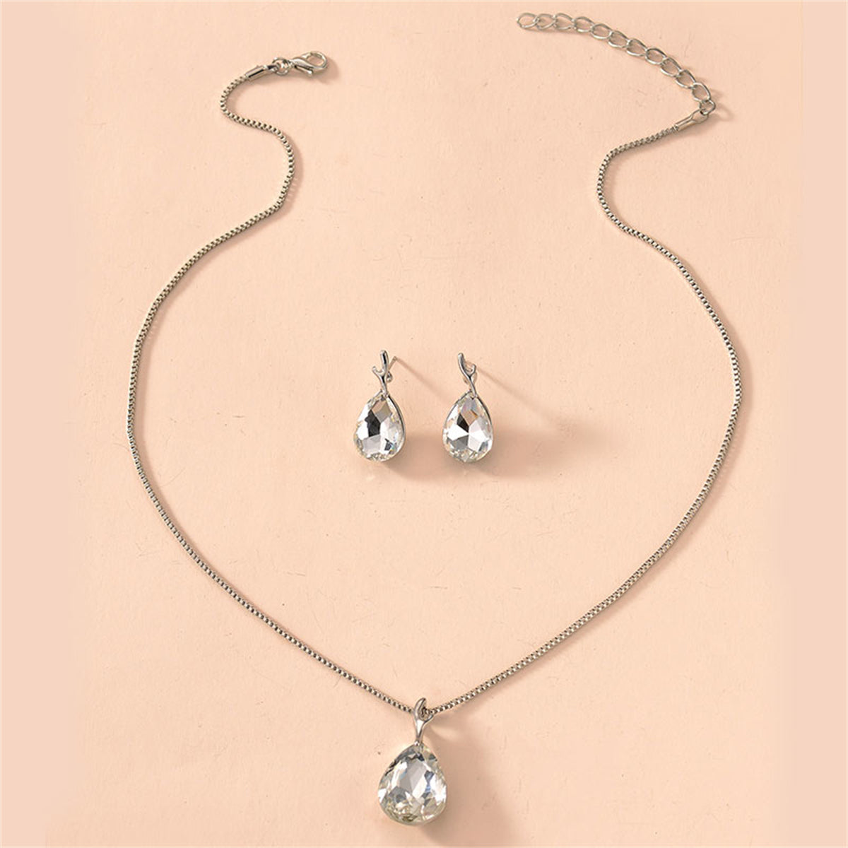 Crystal and Silver-Plated Drop Earring and Pendant Necklace, silver drop earrings for women, everyday style, lifestyle look