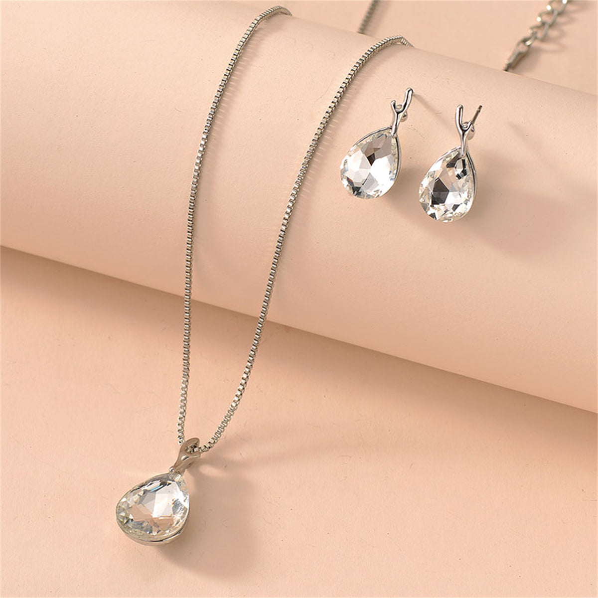 Crystal and Silver-Plated Drop Earring and Pendant Necklace, silver drop earrings for women, everyday style, side view