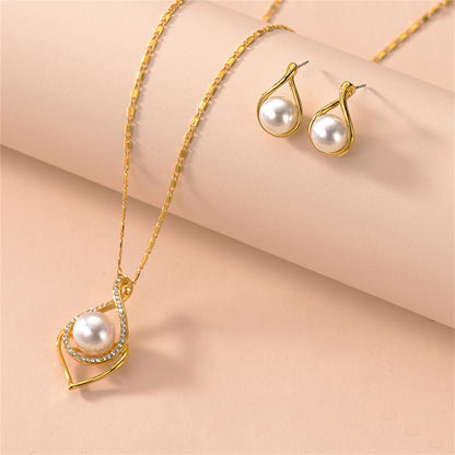 Pearl and Cubic Zirconia 18K Gold-Plated Earring and Necklace, gold stud earrings for women, lifestyle look
