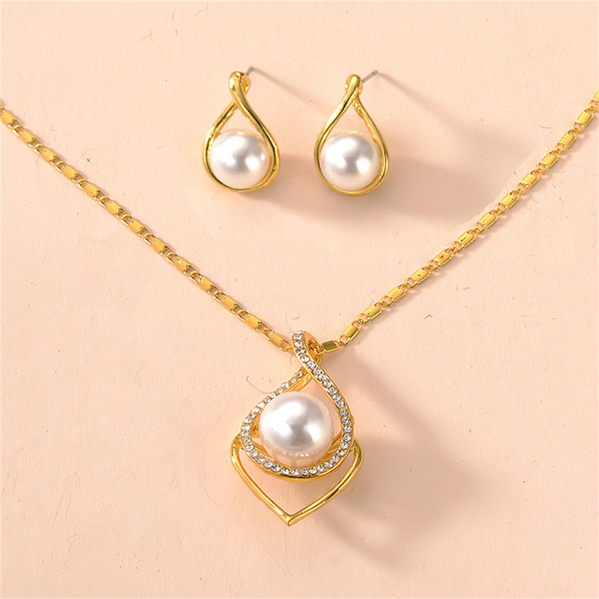 Pearl & Cubic Zirconia 18K Gold-Plated Earring & Necklace