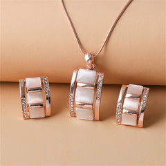 Cats Eye & Cubic Zirconia Bamboo Stud Earrings & Pendant Necklace