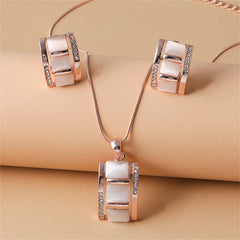 Cats Eye & Cubic Zirconia Bamboo Stud Earrings & Pendant Necklace