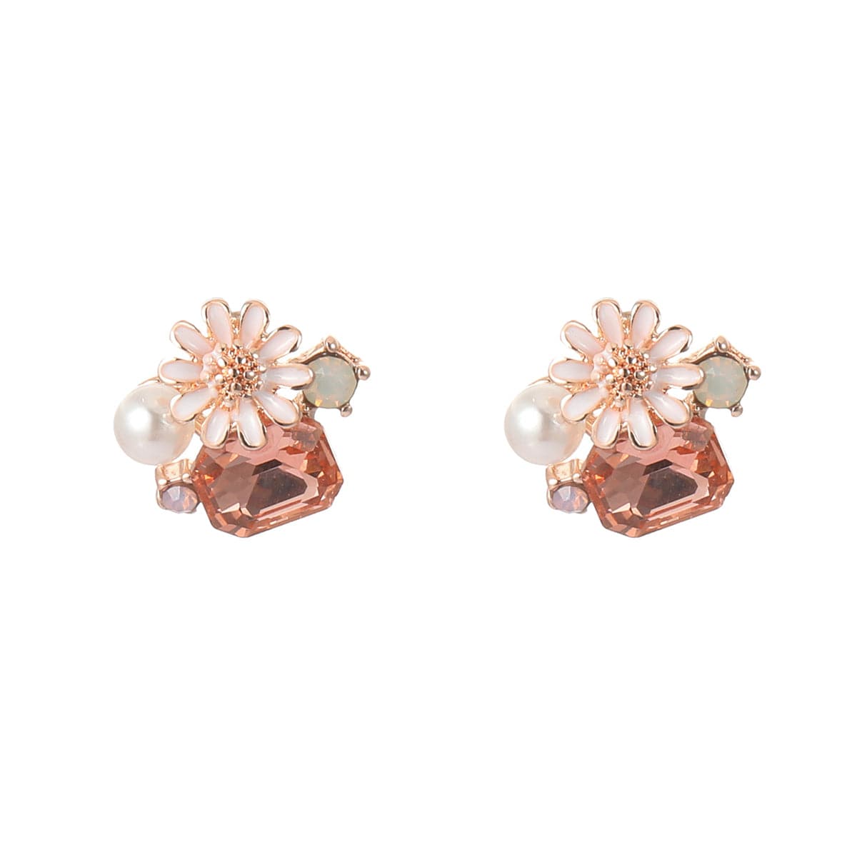 Pink Crystal and Cubic Zirconia Pearl Flower Stud Earrings Set, stud earrings for women, elegant gift for her, styled look