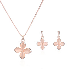 Cats Eye & 18K Rose Gold-Plated Flower Drop Earrings & Pendant Necklace