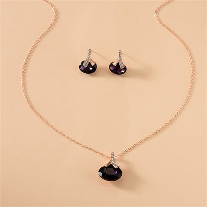 Purple Crystal and Cubic Zirconia Oval Pendant Necklace Set, drop earrings for women, everyday style, lifestyle look