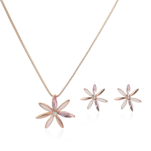 Crystal and Enamel 18K Rose Gold-Plated Flower Stud Earrings and Pendant Necklace, rose gold stud earrings..., front view
