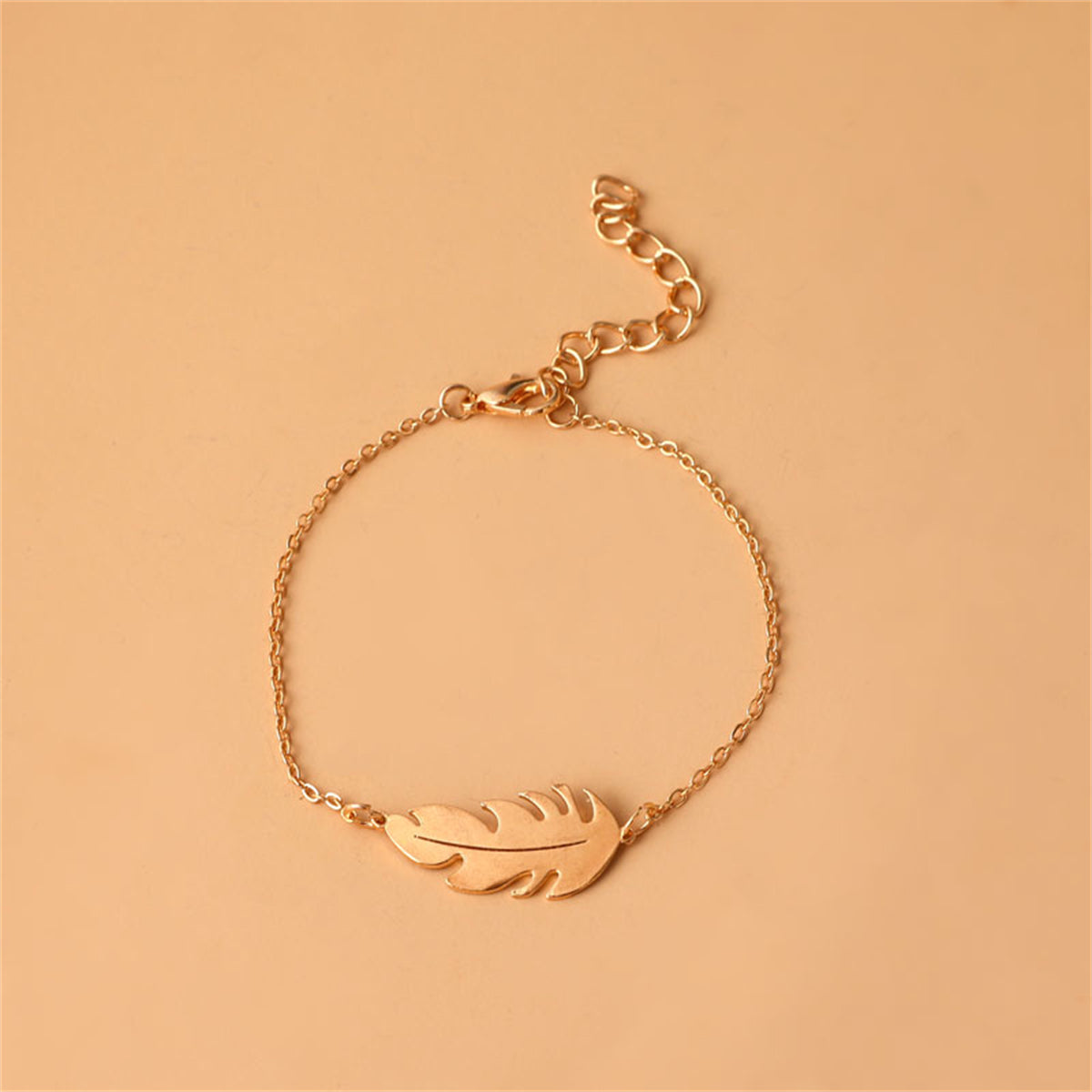 18K Gold-Plated Leaf Charm Bracelet, gold bracelet for women, vintage-inspired design, side view